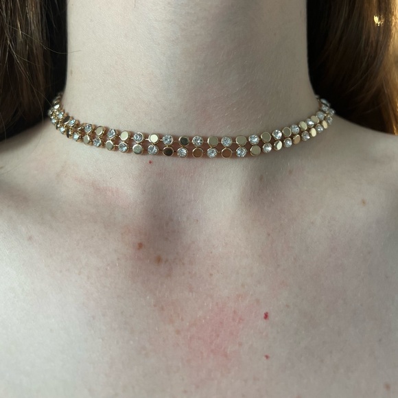 Gold and Crystals Sparkly Choker Necklace - Picture 4 of 6